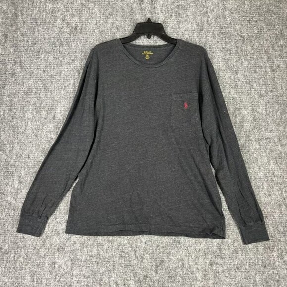 Polo Ralph Lauren Shirt Mens Medium Charcoal Gray Textured Round Neck Pocket - Picture 1 of 6